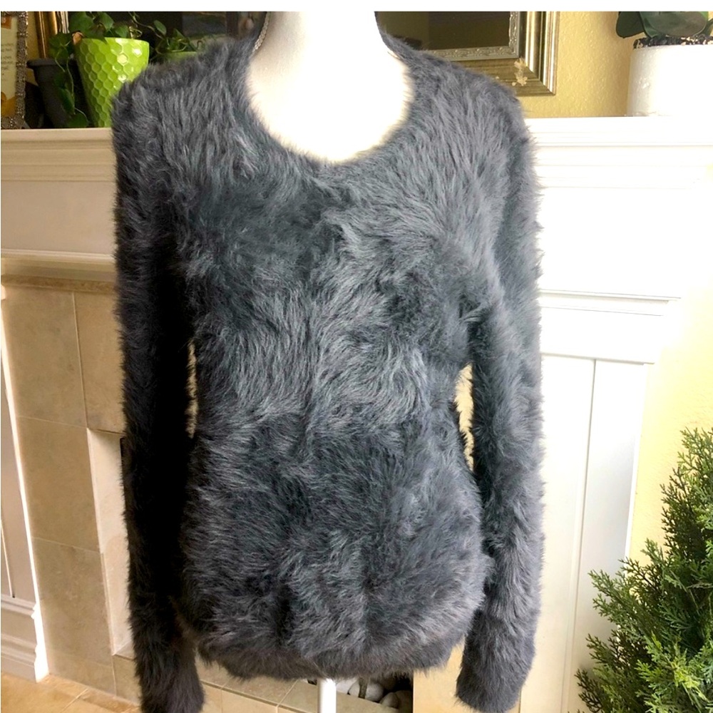 Banana Republic eyelash yarn grey crystal pullover